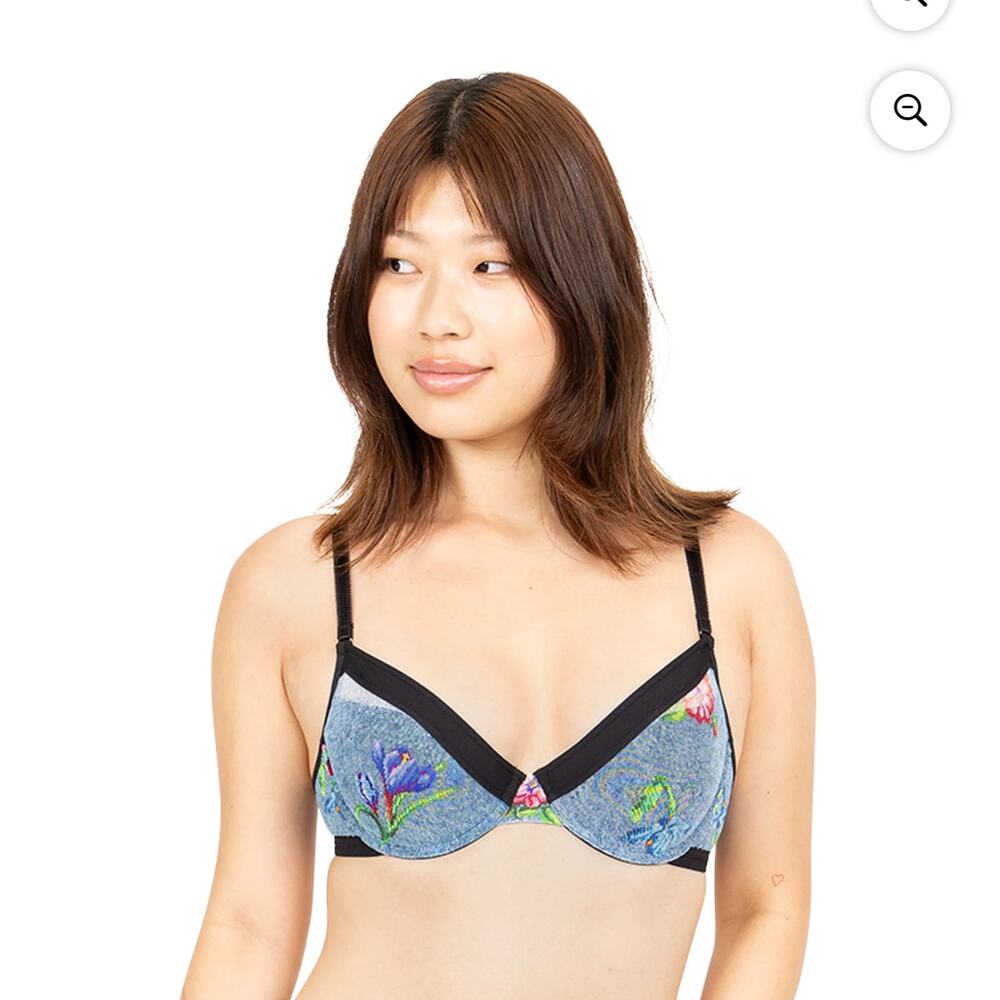 Parade Padded Mesh Demi Bra, Size XS Blue Floral NEW